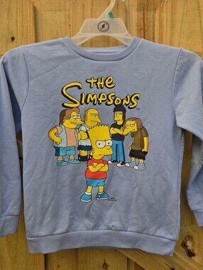 The Simpsons Bart Simpson Boys Blue Fleece Pullover Crewneck Sweatshirt 9-10